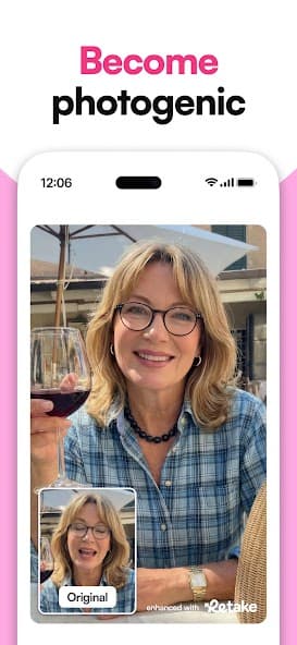 Retake AI app screen showing selfie editing