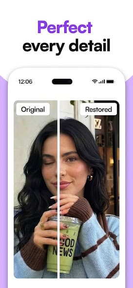 Retake AI app screen showing face and photo enhancement